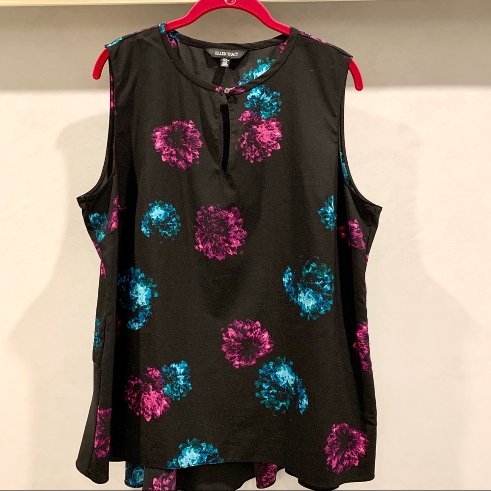 Ellen Tracy black floral sleeveless blouse size XL